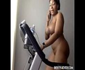 Busty black MILF doing some nacked workout from workouts