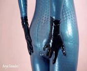 Hot texturized latex rubber catsuit, curvy MILF Arya Grander, high quality free fetish video from woman in texturized catsuit and pirsing