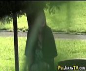 Asian babe peeing outdoor from piss voyeur
