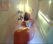 Voyeur camera in the shower. A young nude girl in the shower is washed with soap. from girlfriend in room hidden cam