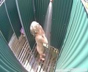 Amazing Czech Blonde in Pool&acute;s Shower from under table pussy spy