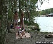Busty blonde granny double penetration on beach from granny beach nude