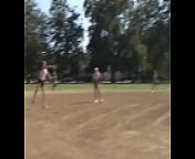 Coach shows two female athletes how to properly handle a big bat from sportlerinnen nipslip