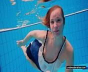 Teen girl Avenna is swimming in the pool from anime swimming