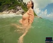 Big natural tits MILF Niemira strips on a sunny island from sunny leone in island