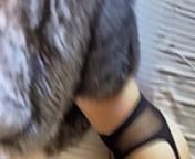Sexy whore in black lingerie fucked hard from fur coat