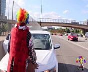 Juicy Tee Gets Fucked by Gibby The Clown on A Busy Highway During Rush Hour from giddy the clown