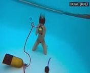 Lana Tanga in red lingerie masturbating underwater from roja swimming pool vide