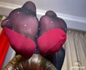 Foot tease in black nylons with white polka dots and red reinforced toes from polka head sex photos