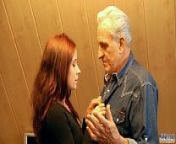 Redhead slutty chick rewards generous grandpa with fuck from old grandpa and daughter