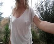 nippleringlover milf flashing big pierced nipples outside, while neighbour is next door in his garden from flashing braless