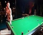Two naked shameless sluts play billiards from naked beauty plays billiards