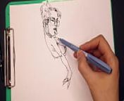 porn artist at work , drawing sexy girls , sketching fast from colourful pencil drawing