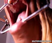 Mouth Spreader on a Beautiful Ebony Babe from sexy maid with mouth spreader is fucked hard on the kitchen counter