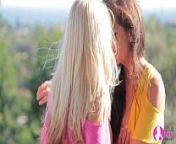 Viv Thomas Lesbian HD - Blonde and brunette babes having fun in terrace from sandra hot se lover boy am