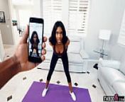 Black stepsister Lacey London ripped her yoga pants in front of from cucumber prank