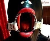 INTRO-Black latex slut with ring gag deepthroated cock, dildo & fucked hard from old french