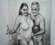 Erotic Art Or Drawing Of Sexy Indian Woman Romance with Father in Law inside Bathroom from aunty bedroom saree romance
