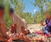 DICKFLASH PICNIC: two girls make me cum during a picnic at the beach from nudist in public