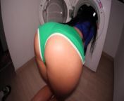 Juicy stepsister stuck in the washing machine. Typical reason for sex from stuck cock