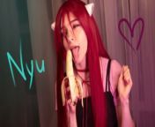 Nyu sucks the bananaso thoroughly until it melts in his mouth. Elfen lied from banana brandy