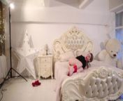 Blonde girl tied up and gagged in photostudio from ball nude