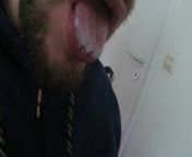 Closeup Mouth sucking up a lot of Precum and tastes before swallowing all of it :-P from faking doky gilsh sex