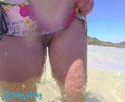 Beachy bitch pissing in sea public from hairy mature nude