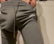 Huge cock bulge in gym pants. Masturbation with anal Play and cumshot from 10 inch lamba