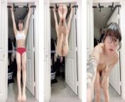 Asian muscle girl with six pack abs has her clothes disappear in the middle of each exercise from bachi sil pack se