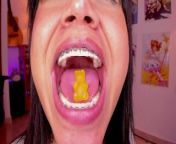 Lila Jordan swallows a yellow gummy bear, Giantess Vore fetish from giantess vore mmd sucubus and burp