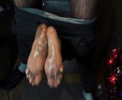 Huge cum splash on stepmoms nylon soles from nylon feet tickling